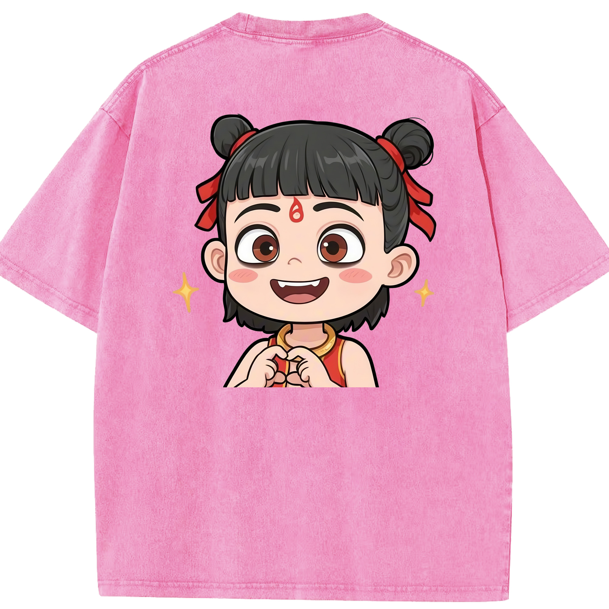 （画像用） Ne Zha 2 ナタ 魔童の大暴れ 綿100% ヴィンテージ風 半袖Tシャツ（背面プリント）